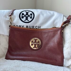 Tory Burch Crossbody Bag Brown Leather Gold Hardware 11”x7.5”